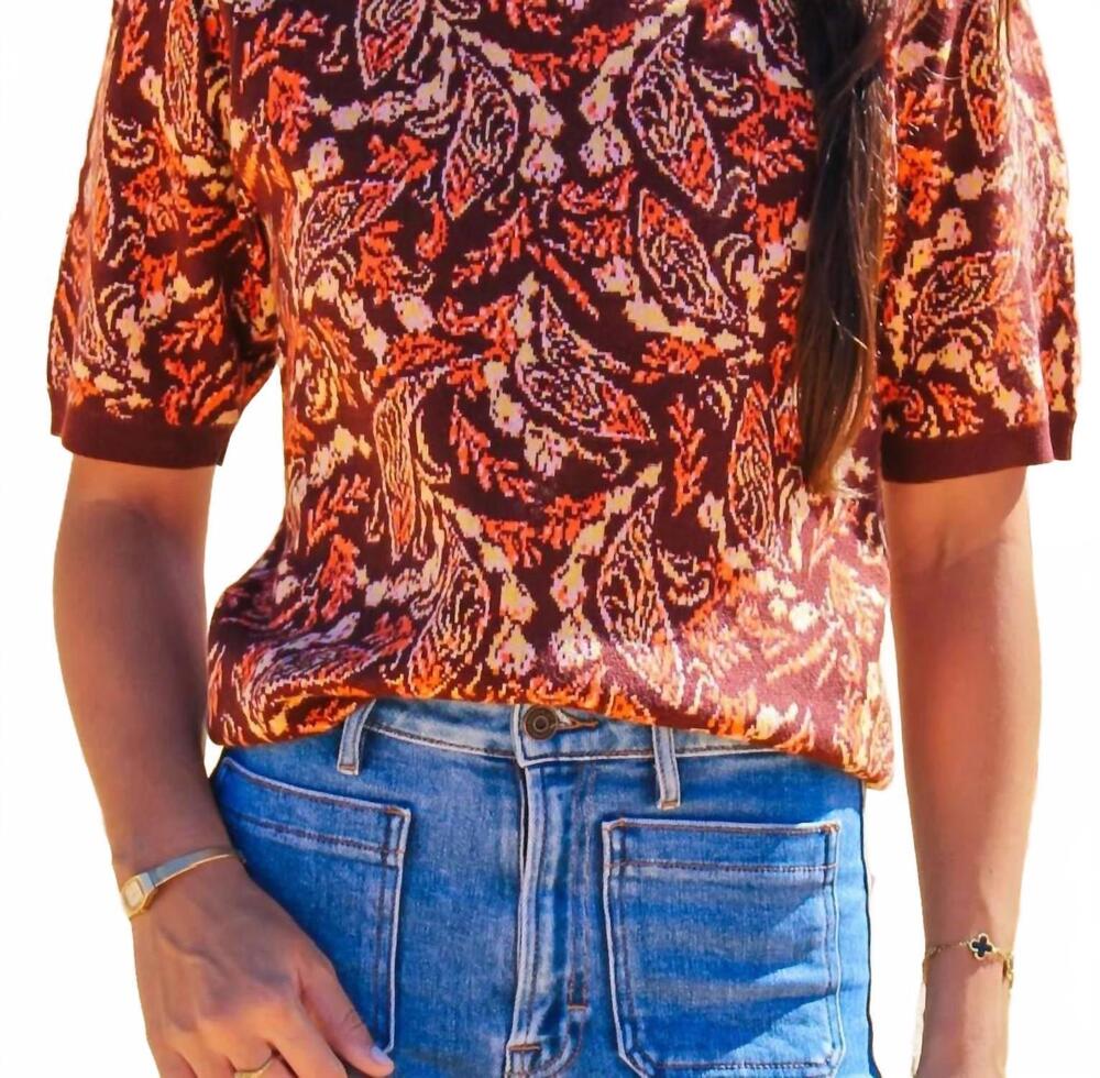 NEW STRUT & BOLT intarsia paisley sweater in brown